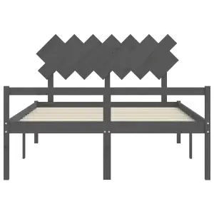 Berkfield Bed Frame with Headboard Grey King Size Solid Wood