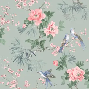 Elegant Chinoiserie Floral and Birds Wallpaper Roll Bedroom Hallway Wall Decor Full Roll