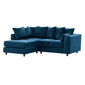 Brooklyn Plush Velvet 3 to 4 Seater L Shaped Corner Sofa Foam Blue Left Hand Facing