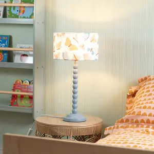 Powder Blue Bobbin Stem Table Lamp with Butterfly Drum Shade for Living Room Bedroom - LED Bulb Included