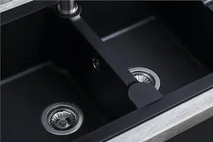 Liquida LP20BL 2.0 Bowl Composite Reversible Inset Black Kitchen Sink With Waste