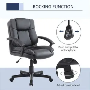 HOMCOM Swivel Executive Office Chair, Mid-Back Faux Leather Desk Chair With Double-Tier Padding, Arms, And Wheels, Black | Aosom UK