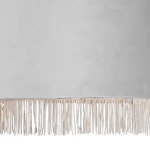 First Choice Lighting Fringed Silvery Grey 23cm Fringed Velvet Pendant Shade