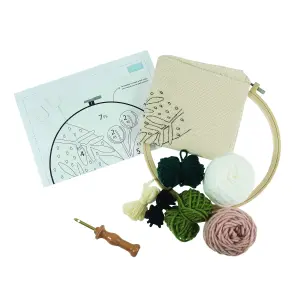 Punch Needle Kit: Yarn and Hoop: Foliage Floral