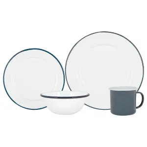 Argon Tableware - White Enamel Dinner Set - 25.5cm - 16pc - Blue