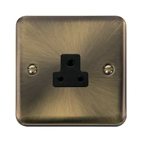 Curved Antique Brass 1 Gang 2A Round Pin Socket - Black Trim - SE Home