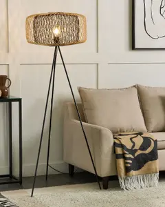 Bamboo Tripod Floor Lamp Light Wood and Black JAVARI