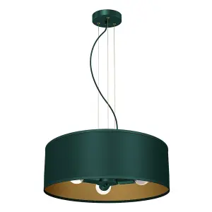 Milagro Verde Pendant Lamp 3XE27 50cm Scandi Style Hand Made Lamp Range In Rich Green With Golden Accents