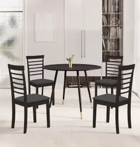 Hallowood Furniture Finley Small Round Dining Table in Black Finish with 4 Black Wooden Chairs