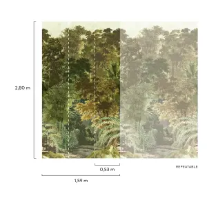 Grandeco Tapestry Jungle Forest Trees 3 lane repeatable wallpaper Mural, Green