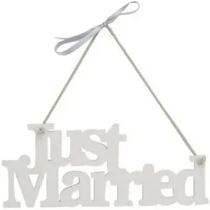 White Just Married Wedding Hanging Plaque Sign Newlyweds Home Decor Gift New