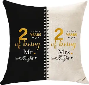 For Husband Wife - 2nd Wedding Anniversary Cushion Cover Gifts For Couples Anniversary 2 Year Of Marriage Gift For Him Her Cotton Wedding