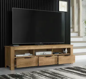 Furneo TV Stand Dark Oak Effect 170cm Unit Cabinet White LED Lights Prestigio 02