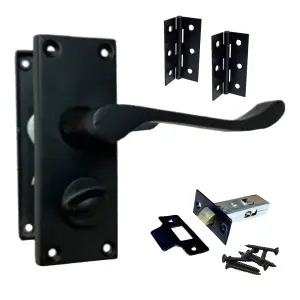 Door Handles Scroll Lever Privacy Lock - Matt Black 118 x 40mm Latch