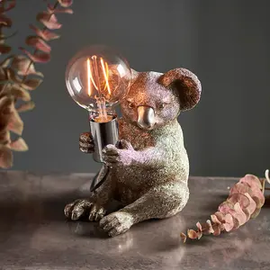 Vintage Silver Koala Table Light - Resin Figure - Chrome Plated Lamp Holder