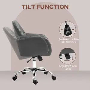 HOMCOM Computer Desk Chair with PU Leather, Swivel Wheels, Grey