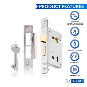 XFORT 3 Lever Polished Chrome Mortice Sashlock 65mm