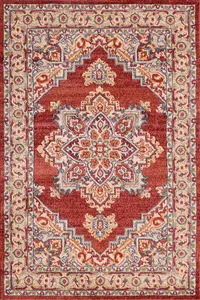 Red Traditional Bordered Floral Persian Rug for Dining Room-160cm X 225cm