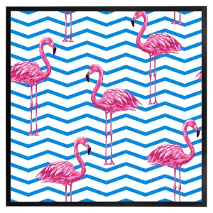 Flamingo & blue geometric lines (Picutre Frame) / 30x30" / Oak