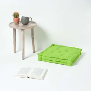 Homescapes Cotton Lime Green Floor Cushion, 50 x 50 cm