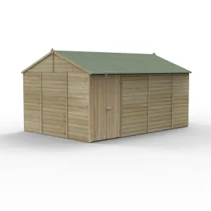 Forest Garden Beckwood Shiplap 10x15 ft Reverse apex Natural timber Wooden Pressure treated 2 door Shed with floor - Assembly service included