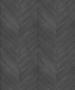 Galerie Organic Textures Black Chevron Wood Textured Wallpaper