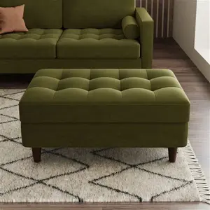 Dunelm Zoe Storage Footstool, Art Deco, Green, Olive, Fabric/Velvet