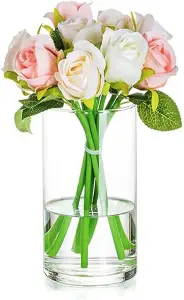 Glass Cylinder Vase 20cm - Crystal Clear Flower Vase for Living Room, Dining Table, Office & Wedding Decor, Elegant Centerpiece