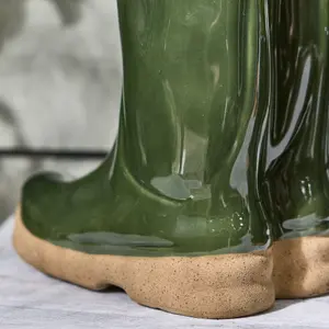 Dark Green Wellington Boots Large Indoor Outdoor Flower Pot Garden Planter