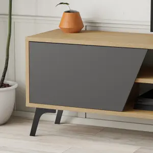 Decortie Fiona Modern TV Unit Multimedia Cabinet with Storage Doors 75" Oak Anthracite Grey 180cm