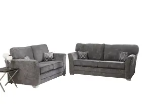 Elland Chenille Grey Sofa Full Back 3+2 Set