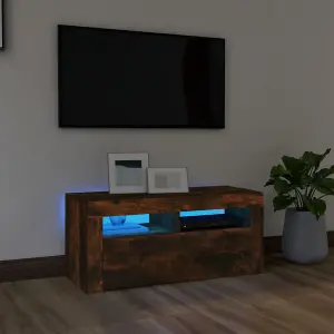 vidaXL TV Cabinet with LED Lights Smoked Oak 90x35x40 cm