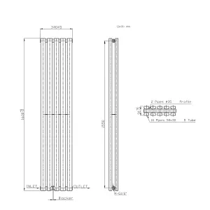 Rinse Bathrooms 1600 x 340mm White Vertical Designer Radiator Rad Double Column Radiator Rad Rectangular Flat Panel