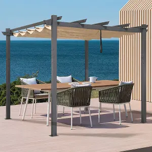 Beige 3 X 3 M Metal Foldable Pergola with Retractable Roof