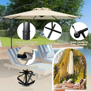 Costway Solar LED Offset Cantilever Umbrella Large Patio Parasol w/ Tilt Adjustment