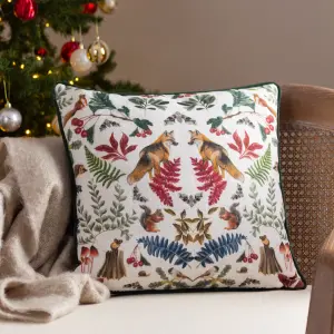 Evans Lichfield Mirrored Fox Watercolour Printed Piped Feather Filled Cushion