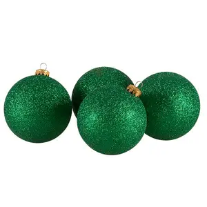 Xmas Glitter Shatterproof Baubles (Set of 4) Emerald Green