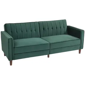 HOMCOM Convertible Sofa Futon Velvet-Touch Tufted Couch Sofa Bed Green