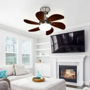 Alisha-Ann 75cm Ceiling Fan with Light Kit Chrome with Walnut Blades