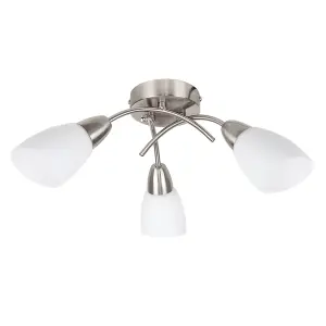 ValueLights Barine 3 Way Chrome Arm Cross Over Flush Ceiling Light Fitting with Frosted Glass Shades and LED Golfball Bulbs