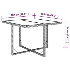 Berkfield Garden Table Beige 109x107x74 cm Poly Rattan and Glass