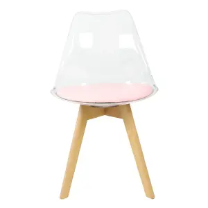 Soho Clear and Blush Pink Plastic Dining Chair with Squared Light Wood Legs