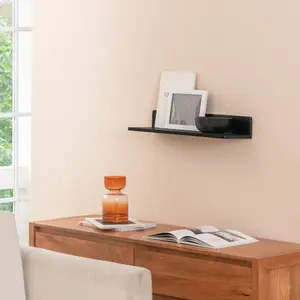 Yung Solid Wood Wall Shelf Living Bedroom Kitchen Wall Mounted Floating Shelves in Black - Small