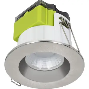 Luceco FType Mk2 Brushed Steel effect Fixed LED Fire-rated Warm white Downlight 6W IP65