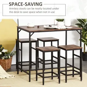 HOMCOM Industrial Rectangular Dining Table Set with 4 Stools for Dining Room