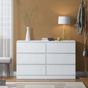 Carlton 6 Drawer Double Dresser - 3+3 Configuration, Scratch-Resistant, Handleless Design, Matte Finish. 12cm Deep Drawers Matt White