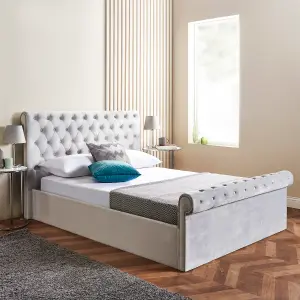 Side Lift Velvet Double Ottoman Bed With Pocket Sprung  Mattress