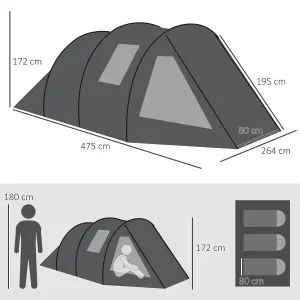 Outsunny 3-4 Persons Tunnel Tent, Two Room Camping Tent w/ Windows, Black