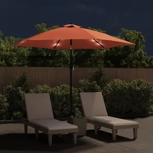 Berkfield Outdoor Parasol with LED Lights and Steel Pole 300 cm Terracotta