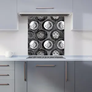 Black White Moon and Sun Premium Glass Kitchen Splashback W600mm x H600mm